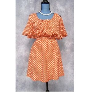 NWT TCEC Orange & White Polka Dot Dress Size L